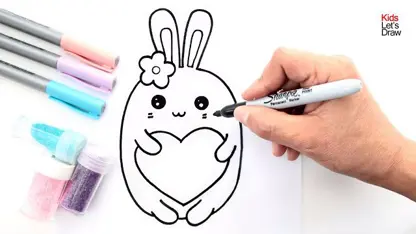آموزش نقاشی - خرگوش با یک قلب براق با رنگ آمیزی