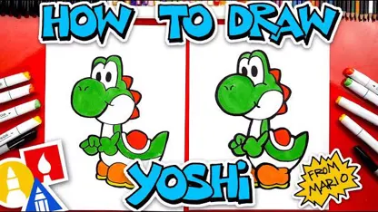 آموزش نقاشی به کودکان - نحوه کشیدن یوشی از ماریو با رنگ آمیزی