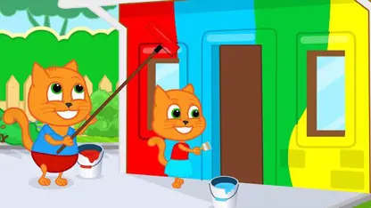 کارتون خانواده گربه با داستان - نقاشی رنگین کمانی خانه