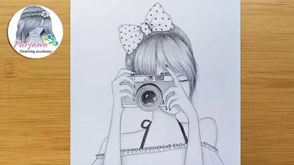 آموزش گام به گام طراحی با مداد - دختر با دوربین عکاسی