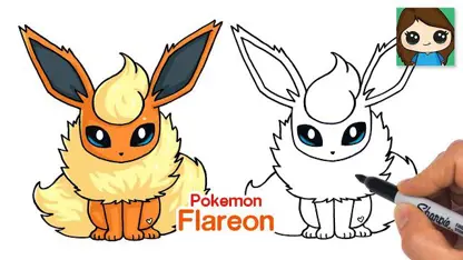 آموزش نقاشی به کودکان - pokemon flareon با رنگ آمیزی