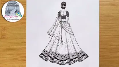 آموزش طراحی با مداد برای مبتدیان - زنی با لباس هندی