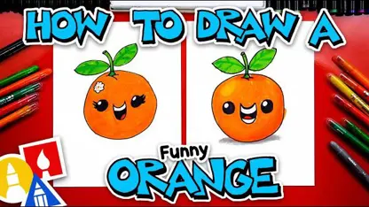 آموزش نقاشی به کودکان - یک پرتقال کارتونی با رنگ آمیزی