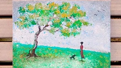 آموزش نقاشی " پیاده روی دختر با سگ"