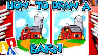 آموزش نقاشی به کودکان - انبار مزرعه با رنگ آمیزی