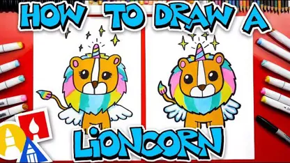 آموزش نقاشی به کودکان - یک شیر تکشاخ با رنگ آمیزی