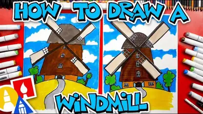 آموزش نقاشی به کودکان - نحوه کشیدن آسیاب بادی با رنگ امیزی