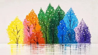 آموزش نقاشی با تکنیک های آسان برای مبتدیان - درختان رنگی