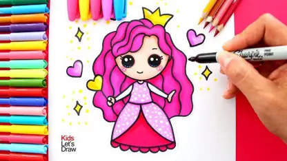 آموزش نقاشی به کودکان - پرنسس زیبا با رنگ آمیزی