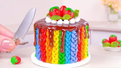 آشپزی مینیاتوری - کیک رنگین کمانی در یک نگاه