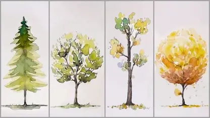 آموزش آسان نقاشی با آبرنگ برای مبتدیان - درختان
