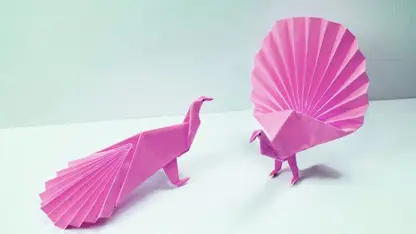 آموزش اوریگامی ساخت طاووس صورتی در چند دقیقه