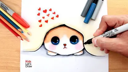 آموزش نقاشی به کودکان - بچه گربه مخفی با رنگ آمیزی