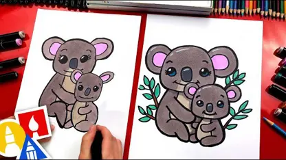 آموزش نقاشی به کودکان - کوالای مادر و کودک با رنگ آمیزی