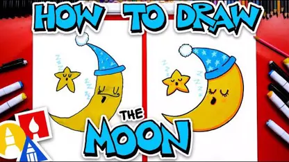 آموزش نقاشی به کودکان - ماه و ستاره خوابیده با رنگ آمیزی
