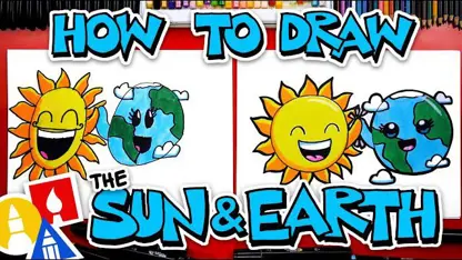 آموزش نقاشی به کودکان - ترسیم زمین و خورشید با رنگ آمیزی