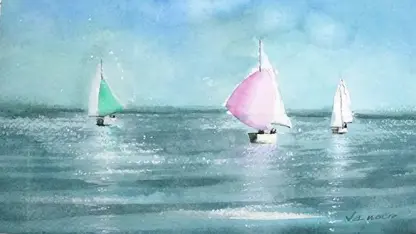 آموزش نقاشی با آبرنگ - سه قایق زیبا