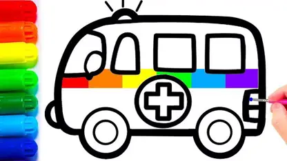 آموزش نقاشی به کودکان - آمبولانس با رنگ آمیزی