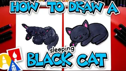 آموزش نقاشی به کودکان - گربه سیاه خواب با رنگ آمیزی