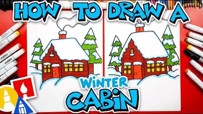 آموزش نقاشی به کودکان - کلبه زمستانی با رنگ آمیزی