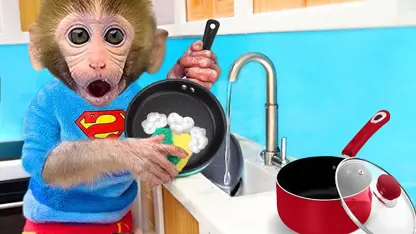 برنامه کودک بچه میمون - خوردن نودل سیاه برای سرگرمی