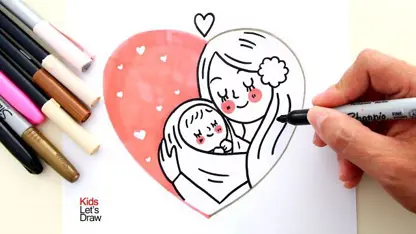 آموزش نقاشی به کودکان - طراحی یک مادر با رنگ آمیزی