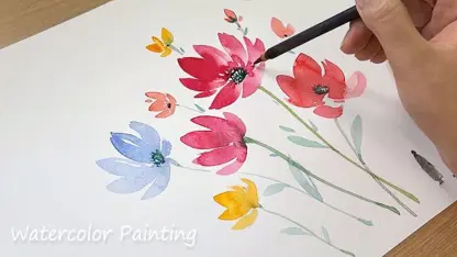 آموزش نقاشی با آبرنگ برای مبتدیان - گلها و سگ و دختر