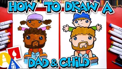 آموزش نقاشی به کودکان - کودک روی شانه پدر با رنگ آمیزی