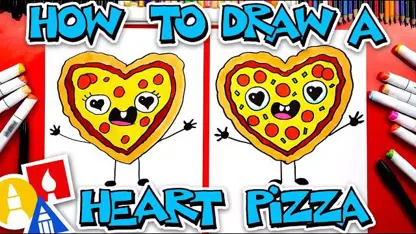 آموزش نقاشی به کودکان - پیتزا به شکل قلب با رنگ آمیزی