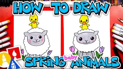 آموزش نقاشی به کودکان - بره و جوجه اردک با رنگ آمیزی