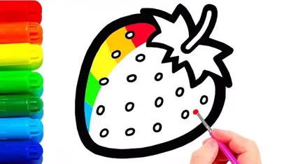 آموزش نقاشی به کودکان - توت فرنگی با رنگ آمیزی