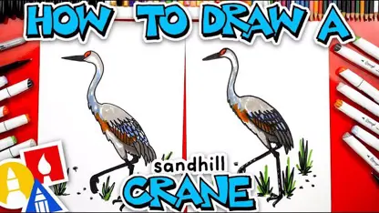 آموزش نقاشی به کودکان - طراحی پرنده جرثقیل با رنگ آمیزی