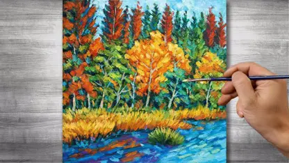 آموزش نقاشی با رنگ روغن برای مبتدیان - نقاشی مناظر پاییزی