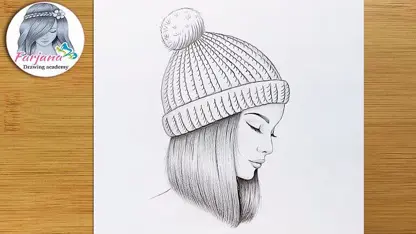 آموزش طراحی با مداد برای مبتدیان - دختر با کلاه زمستانی