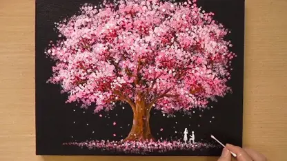 آموزش نقاشی برای مبتدیان - یک زوج عاشق در کنار درخت