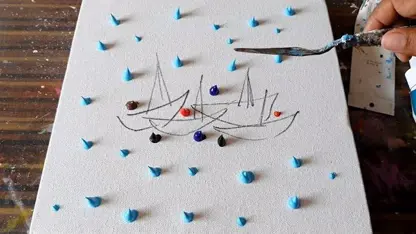 اموزش اسان نقاشی ابستره با رنگ اکرلیک " قایق های بادبانی قرمز "