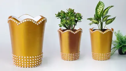 ترفند ساخت گلدان سیمانی طلایی در یک نگاه