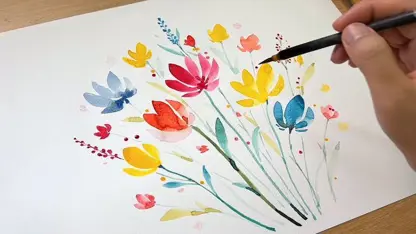 آموزش نقاشی با آبرنگ برای مبتدیان - گل های ساده و رنگی