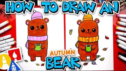 آموزش نقاشی به کودکان - طراحی خرس پاییزی با رنگ آمیزی