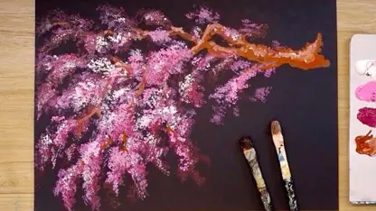 اموزش تکنیک های اسان نقاشی " کشیدن درخت با رنگ اکرلیک"