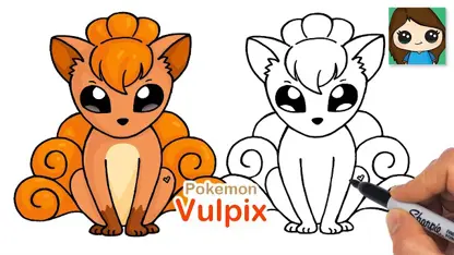 آموزش نقاشی به کودکان - نحوه ترسیم vulpix با رنگ آمیزی