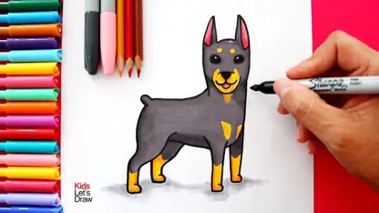 آموزش نقاشی ساده - سگ دوبرمن با رنگ آمیزی