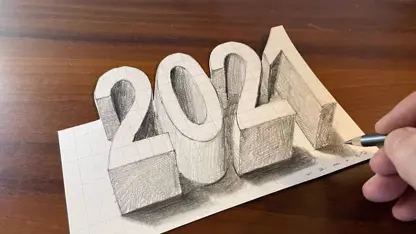 آموزش گام به گام نقاشی سه بعدی با مداد - سال جدید 2021