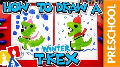 آموزش نقاشی به کودکان - دایناسور زمستانی با رنگ آمیزی