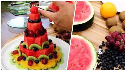 برش هندوانه به شکل کیک تولد مخصوص مهمانی