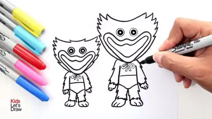 آموزش نقاشی به کودکان - huggy wuggy با رنگ آمیزی