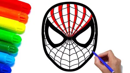 آموزش نقاشی به کودکان - ماسک مرد عنکبوتی با رنگ آمیزی