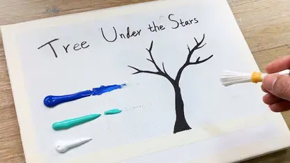 آموزش گام به گام نقاشی با تکنیک آسان " درخت زیر ستارگان"