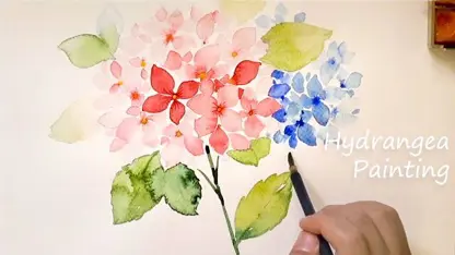 آموزش نقاشی با آبرنگ برای مبتدیان - گلهای آبی و صورتی