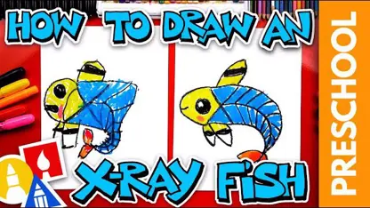 آموزش نقاشی به کودکان - ماهی اشعه ایکس با رنگ آمیزی